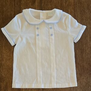Edgehill Collection White Short Sleeve Shirt With Light Blue Piping, Boys Size 5